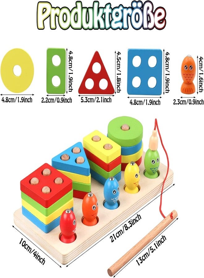 Little Mind Wooden Sorting & Stacking Toy Puzzle for 12+ Months Baby Boys & Girls, Geometric Building Kit, Shape Sorter Puzzles, Magnetic Fishing Toy - Image 2
